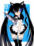  alternate_costume animal_ears apron bad_id bad_pixiv_id black_hair black_rock_shooter black_rock_shooter_(character) blue_eyes blush burning_eye cat_ears cat_tail daive embarrassed enmaided highres long_hair maid solo sweatdrop sword tail thighhighs twintails very_long_hair weapon wrist_cuffs 