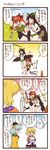  4koma algorithm_march animal_ears arm_warmers barefoot black_hair blonde_hair bow braid cat_ears cat_tail comic dei_shirou eyes green_eyes hair_ribbon hat highres kaenbyou_rin komeiji_koishi long_hair mizuhashi_parsee multiple_girls multiple_tails pointy_ears pythagora-switch red_eyes red_hair reiuji_utsuho ribbon saboten_pose scarf short_hair tail touhou translated twin_braids twintails wings 