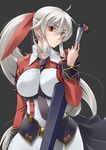  ahoge aize between_breasts breasts elric_c_clark large_breasts necktie ponytail silver_hair solo sorafune white_hair 