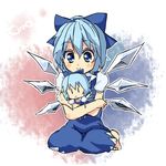  barefoot blue_eyes blue_hair bow chibi cirno doll dreamchips highres short_hair solo touhou wings 