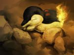  cyndaquil fire gen_2_pokemon necona no_humans pokemon pokemon_(creature) realistic rock 