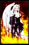  bodysuit final_fantasy final_fantasy_vii genderswap long_hair lowres sephiroth sword weapon white_hair wings 