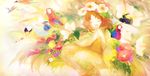  bird brown_hair closed_eyes elle_(lom) feathers flower hair_flower hair_ornament legend_of_mana okari parrot seiken_densetsu smile solo traditional_media watercolor_(medium) wings 