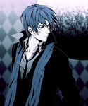  artist_request blue_eyes blue_hair blue_scarf formal kaito male_focus necktie scarf solo suit vocaloid 