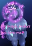  &lt;3 anthro big_breasts blue_eyes braffy breasts digital_media_(artwork) equine female friendship_is_magic fur hair hi_res hooves horn long_hair looking_at_viewer magic mammal mask my_little_pony obese overweight purple_hair radiance_(mlp) rarity_(mlp) smile solo text unicorn uniform white_fur 