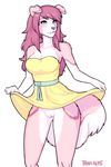  2015 alpha_channel anthro biting_lip blue_eyes blush bottomless canine clitoris clothed clothing dia_(viswey) digital_media_(artwork) dog dress female flashing fur hair half-dressed long_hair mammal pink_fur pink_hair plain_background porin pussy skirt skirt_lift solo standing transparent_background upskirt 