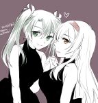  2girls alternate_costume artist_logo black_dress brown_eyes dated dress green_eyes grey_hair hairband highres kantai_collection logo long_hair multiple_girls orikoshi_shino red_hairband shoukaku_(kancolle) twintails white_hair zuikaku_(kancolle) 