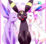  2014 ambiguous_gender black_fur blush digital_media_(artwork) eeveelution espeon eyes_closed feral fur group kissing markings nintendo one_eye_closed open_mouth pok&eacute;mon purple_fur red_eyes sylveon umbreon video_games white_fur yellow_markings 浮木ともこ 