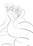  2015 black_and_white brothers clothing cuddling cute duo eyes_closed galladexd gay hair hug kojii_tsundere line_art long_hair lying male mammal monochrome naga octave_tsundere open_mouth plain_background reptile scalie shadowade shadowmon sibling sketch smile wings 