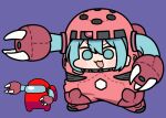  1girl among_us aqua_eyes aqua_hair blush_stickers chibi chibi_only claws commentary cosplay gundam hair_between_eyes hatsune_miku jazz_jack long_hair meme neta prehensile_hair purple_background red_(among_us) simple_background spacesuit twintails vocaloid wide_face z&#039;gok_char_custom z&#039;gok_char_custom_(cosplay) 