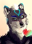  &lt;3 anthro black_nose blue_eyes blush canine digital_media_(artwork) fur grey_fur looking_at_viewer male mammal markings multicolored_fur portrait smile solo two_tone_fur whiskers wolf yonk 