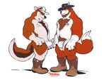  anthro bulge canine chubby clothing duo facial_piercing footwear fox gay grope hairy hairy_chest hat jockstrap male mammal musclegut nose_piercing nose_ring piercing smile super-tuler underwear 