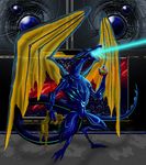  2008 alien armor blue_scales dragon dragonxster duo female feral fight human light male mammal metroid nintendo omega_ridley ridley samus_aran scalie space_pirate video_games wings yellow_skin 