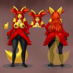 anthro anthrofied big_breasts big_butt breasts butt claws delphox eyewear female glasses hair hand_on_hip ipan long_hair looking_at_viewer nintendo nipples nude plantigrade pok&eacute;mon pussy red_eyes red_hair solo toe_ring video_games wide_hips 