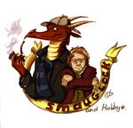  2013 anthro banner bilbo_baggins book claws coat dragen-sama dragon duo fire hat hobbit horn j._r._r._tolkien johnbo_watson male pipe reading scalie scarf smaug smauglock_holmes smoke the_hobbit tumblr 