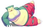  anthro camel_toe clothing female green_skin legwear nintendo obese overweight pdxyz pok&eacute;mon raised_leg snorlax solo sweat thick_thighs tights torn_clothing video_games 