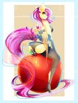  2015 anthro back bra butt clothed clothing equine female flutterbat_(mlp) fluttershy_(mlp) friendship_is_magic hair koveliana legwear long_hair looking_at_viewer mammal my_little_pony panties pink_hair royaltride skimpy solo stockings underwear wings 