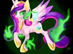  2014 changeling crown cutie_mark equine female feral fire friendship_is_magic fur galladexd hair horn horse long_hair mammal my_little_pony open_mouth plain_background pony princess_cadance_(mlp) queen_chrysalis_(mlp) smile solo transforming winged_unicorn wings 