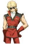  1boy absurdres blonde_hair char_aznable gloves gundam highres jacket kamonekm pants quattro_bajeena red_gloves red_jacket red_pants solo sunglasses white_background zeta_gundam 