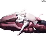  1boy 1girl absurdres akira_(blue_archive) akira_(manga) akira_slide animal_ear_fluff animal_ears blue_archive cat_ears cat_girl cat_tail closed_mouth doodle_sensei_(blue_archive) fluffy_hair from_above gloves halo hands_on_own_face highres kai_xin kaneda_shoutarou&#039;s_bike long_hair long_sleeves looking_at_viewer motor_vehicle motorcycle name_connection nervous_sweating on_motorcycle pants pink_eyes pink_halo sensei_(blue_archive) smile sweat sweatdrop tail very_long_hair white_gloves white_hair white_pants 