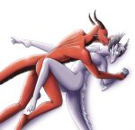 2024 3_toes 5_fingers absurd_res anthro arm_tuft back_mane bent_arm bent_legs blue_eyes blue_markings breasts brown_body brown_countershading brown_horn brown_scales cheek_horn claws countershade_tail countershade_torso countershading digital_media_(artwork) dragon duo elbow_tuft eyebrows facial_markings feathers feet female female_anthro female_on_bottom fingers fur grey_body grey_feathers grey_fur hand_on_wrist head_horn head_markings head_tuft hi_res holding_wrist horn intimate legs_up looking_at_another looking_at_partner lying male male/female male_anthro male_on_top markings mythological_creature mythological_scalie mythology navel nude nude_anthro nude_female nude_male on_back on_bottom on_ground on_top open_mouth red_body red_eyebrows ridged_horn satarra scales scalie shaded simple_background tail tail_mane toe_claws toes tuft wavy_horn white_background white_claws wingless_dragon