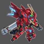  chibi english_commentary glowing glowing_eyes green_eyes grey_background gundam gundam_unicorn highres mecha mobile_suit no_humans nt-d robot science_fiction sd_gundam signature sinanju solo thrusters toilobo unicorn_gundam v-fin 