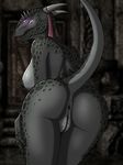  2015 anthro anus argonian breasts butt female horn looking_at_viewer netherwulf nipples nude open_mouth presenting presenting_hindquarters pussy raised_tail red_eyes scalie solo spikes standing the_elder_scrolls the_elder_scrolls_v:_skyrim video_games 