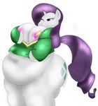  anthro big_breasts blue_eyes braffy breasts clothing digital_media_(artwork) equine female friendship_is_magic fur hair hi_res hooves horn huge_breasts long_hair mammal my_little_pony navel nipples obese one_eye_closed overweight purple_hair rarity_(mlp) smile solo standing unicorn white_fur 