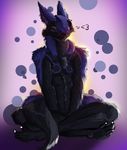  &lt;3 :3 black_fur cute eyes_closed fur lootz male purple_background purple_fur purple_theme sergal sitting smile solo unknown_artist 