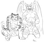  2014 balls black_and_white dragon duo feline gaming male mammal monochrome negger plasdurock playing_videogame tabra tiger 