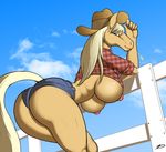  2015 anthro areola big_breasts big_butt blue_eyes breasts butt cowboy_hat equine erect_nipples female hat holly_heatherhoof horse looking_at_viewer mammal nipples smile solo zp92 