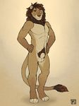  abs anthro balls biceps digitigrade feline fur hair lion male mammal muscles nude pecs sheath solo tsaiwolf yellow_eyes 