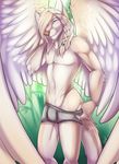  2015 angelic anthro boxers bulge canine claws clothing coy fur hair long_hair looking_at_viewer male mammal muscles pinup pose shariea smile solo teasing underwear winged_wolf wings wolf zaih 
