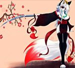  2014 aditimalal anthro beige_background breasts canine cat color demon feline female front_view fur japanese lilith looking_at_viewer mammal monochrome red_eyes restricted_palette solo standing sword weapon 
