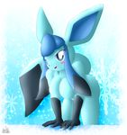  2013 anthro bedroom_eyes bent_over black_skin blue_eyes blue_skin blush breasts cute eeveelution female glaceon latiar looking_at_viewer nintendo pok&eacute;mon pok&eacute;morph snow solo tongue video_games 