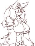  anthro breasts canine clothing female hair kemono long_hair mammal midriff monochrome solo unknown_artist wolf 