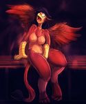  anthro avian beak black_hair breasts drooling eyes_closed eyewear female glasses gryphon hair masturbation nipples nude saliva sitting solo transformation watsup wings 