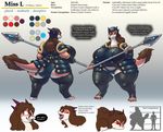 2014 anthro armor big_breasts breasts brown_hair comparing dragon female hair helmet huge_breasts miss_l model_sheet obese overweight polearm spear text thick_thighs vdisco weapon 