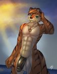  abs anthro balls beach blush feline flaccid humanoid_penis looking_at_viewer makizushi male mammal muscles necklace nude penis pinup pose sarki seaside solo tiger 