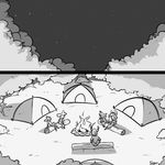  antlers camping caprine cervine comic deer female fire forest group horn lagomorph log male mammal marshmallow monochrome night rabbit sheep sitting slypon smile tent tree wood 