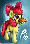  2015 apple_bloom_(mlp) cartoon cub cute earth_pony equine female feral food friendship_is_magic fur hair hi_res horse mammal mouth_hold my_little_pony neko-me orange_eyes pie pony red_hair solo yellow_fur young 