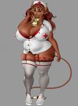 2015 big_breasts breasts cleavage clothed clothing corruption_of_champions excellia_(coc) female hair horn huge_breasts ketsuga looking_at_viewer milf minotaur mother nurse panties parent smile solo two_tone_hair underwear 