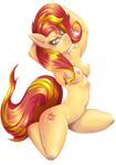  alpha_channel anthro anthrofied breasts da-jenki equestria_girls equine female horse looking_at_viewer mammal my_little_pony nipples plain_background pony sitting sunset_shimmer_(eg) transparent_background 
