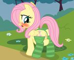  2015 anus blush butt cartoon clothing equine female feral fluttershy_(mlp) friendship_is_magic mammal my_little_pony panties pegasus pussy shutterflyeqd solo underwear wet_pussy wings 