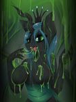  anthro bedroom_eyes big_breasts black_fur black_skin blue_hair breasts changeling clothing dress equine female friendship_is_magic fur green_eyes hair horn licking licking_lips long_hair mammal my_little_pony ninjapony open_mouth queen_chrysalis_(mlp) slime smile solo standing tongue tongue_out 