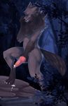  animal_genitalia anthro canine claws cum elapid erection eyes_closed forest fur knot leaking male mammal masturbation nude outside paws penis standing teeth tree wolf 