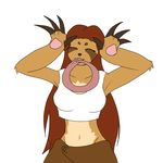  2015 breasts claws clothed clothing cute digital_media_(artwork) eyes_closed female hair long_hair long_tongue nada plain_background sloth solo tartaurus tongue white_background 