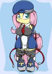 2015 anthro anthrofied big_breasts blazblue breasts cartoon clothing cosplay costume equine female fluttershy_(mlp) friendship_is_magic fur graphene hair looking_at_viewer mammal my_little_pony noel_vermillion pink_hair solo teal_eyes yellow_fur 