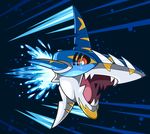  2015 ambiguous_gender butt feral fish looking_at_viewer marine mega_evolution mega_sharpedo nintendo open_mouth pok&eacute;mon red_eyes sharp_teeth sharpedo solo spikes teeth video_games water yutaagc_(artist) 