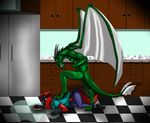  ass_up canine checkered_floor clothed clothing domination dragon duo fox kitchen male mammal membranous_wings nude sergov submissive 